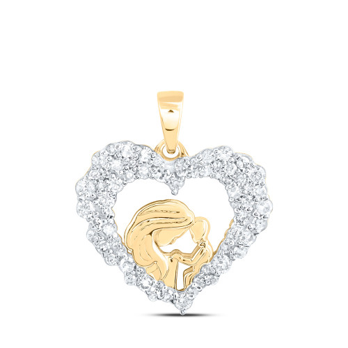 10kt Yellow Gold Womens Round Diamond Mom Child Heart Pendant 3/8 Cttw