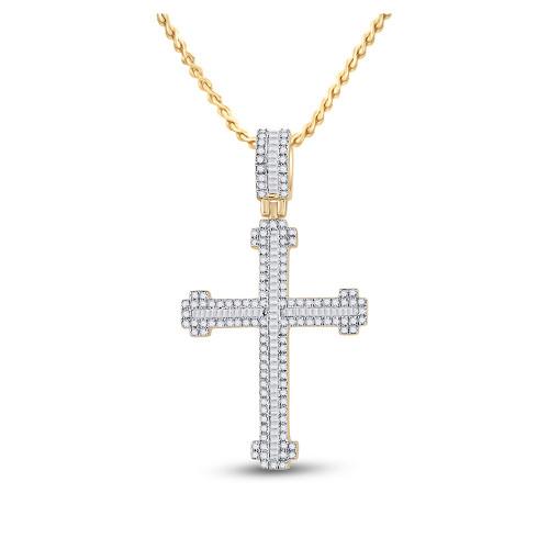 14kt Yellow Gold Mens Round Diamond Cross Charm Pendant 7/8 Cttw