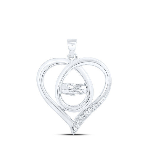 Sterling Silver Womens Round Diamond Heart Pendant 1/12 Cttw - 170720