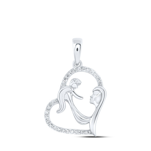 10kt White Gold Womens Round Diamond Mom Child Heart Pendant 1/8 Cttw - 170751