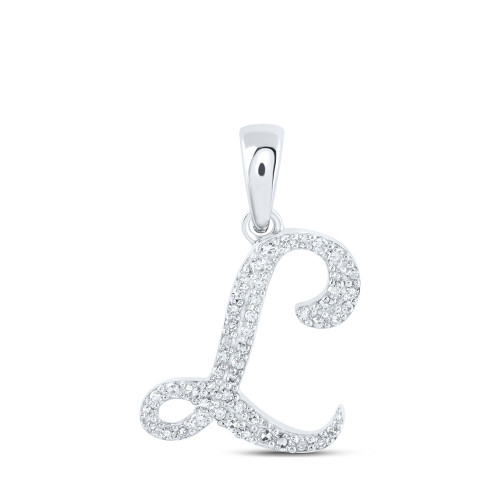 10kt White Gold Womens Round Diamond L Initial Letter Pendant 1/8 Cttw - 169802