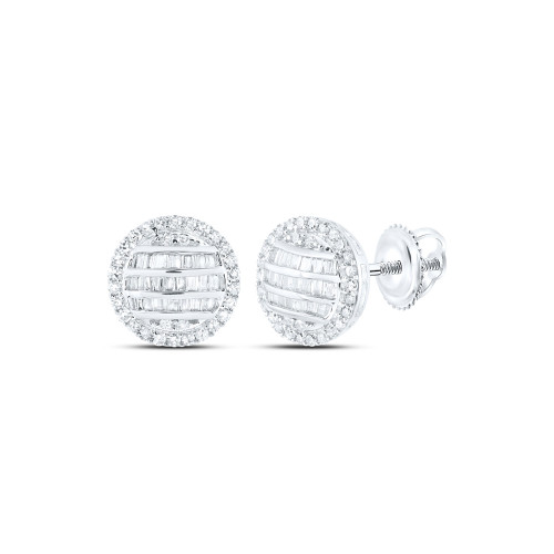 10kt White Gold Mens Baguette Diamond Circle Earrings 5/8 Cttw