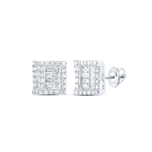 10kt White Gold Mens Baguette Diamond Square Earrings 1/2 Cttw - 169416