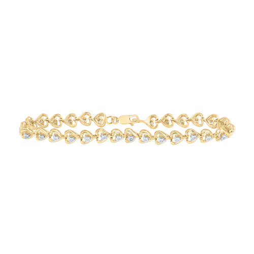 10kt Yellow Gold Womens Round Diamond Heart Bracelet 1/4 Cttw - 170443