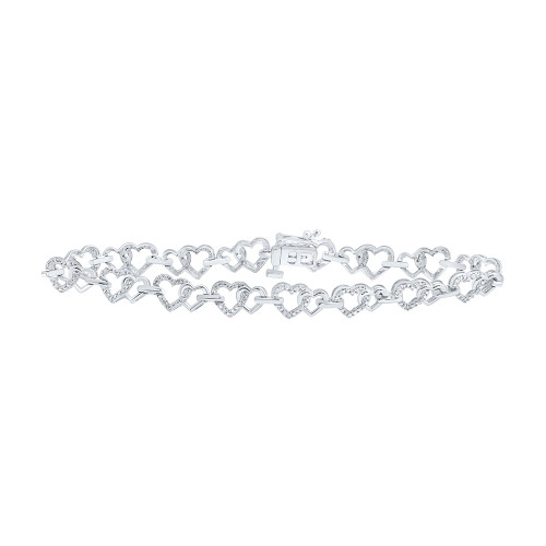 10kt White Gold Womens Round Diamond Heart Bracelet 1/4 Cttw - 170440