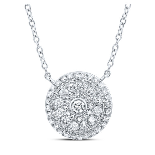 14kt White Gold Womens Round Diamond 18-inch Cluster Circle Necklace 1/2 Cttw