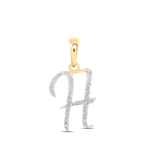 10kt Yellow Gold Womens Round Diamond H Initial Letter Pendant 1/10 Cttw - 169589