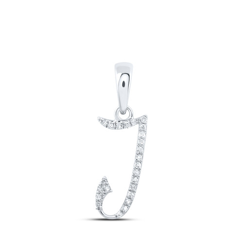 10kt White Gold Womens Round Diamond J Initial Letter Pendant 1/20 Cttw - 169596