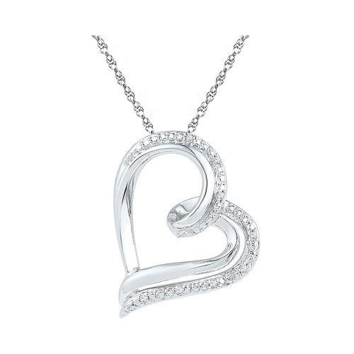 Sterling Silver Womens Round Diamond Heart Pendant .03 Cttw - 108575