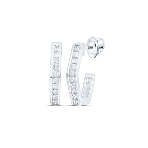 10kt White Gold Womens Princess Diamond Half Hoop Earrings 1/2 Cttw