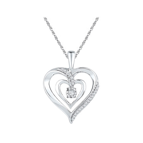 Sterling Silver Womens Round Diamond Heart Pendant 1/10 Cttw - 108657