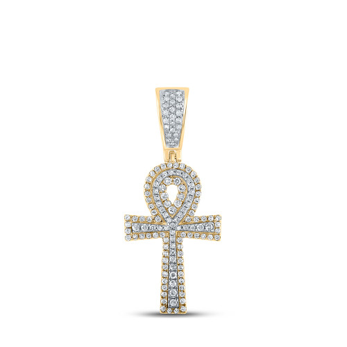 10kt Two-tone Gold Mens Round Diamond Ankh Cross Charm Pendant 1/2 Cttw