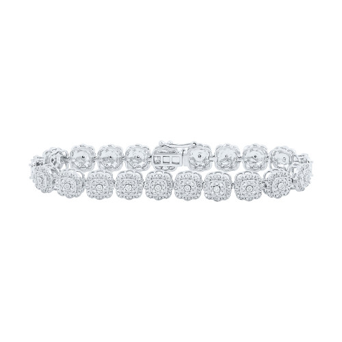 10kt White Gold Womens Round Diamond Square Link Bracelet 2-3/8 Cttw