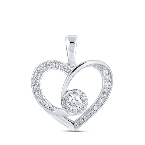 10kt White Gold Womens Round Diamond Heart Pendant 3/8 Cttw - 160888