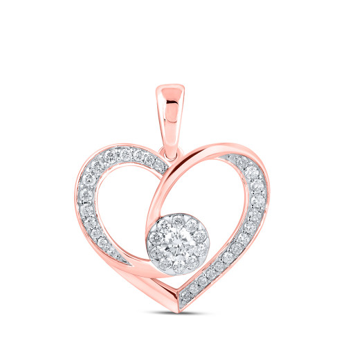 10kt Rose Gold Womens Round Diamond Heart Pendant 3/8 Cttw - 160889