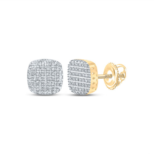 10kt Yellow Gold Mens Round Diamond Square Earrings 1/5 Cttw - 159848