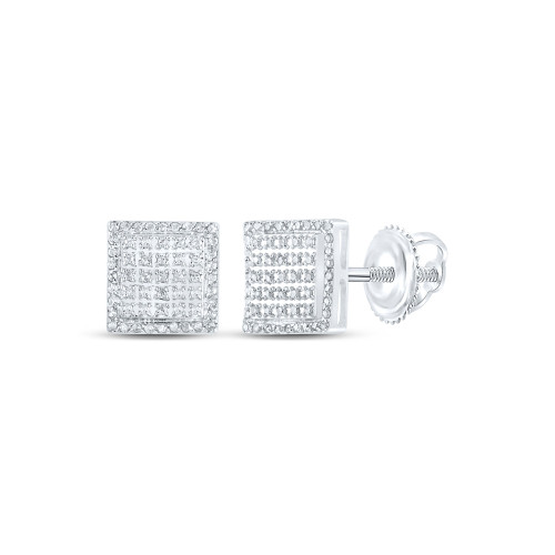 10kt White Gold Mens Round Diamond Square Earrings 1/3 Cttw - 159845