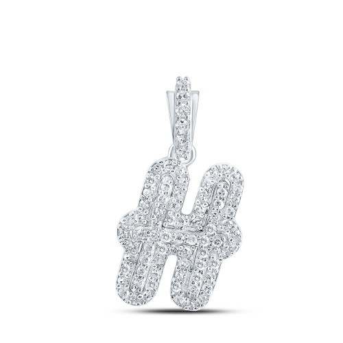10kt White Gold Womens Round Diamond H Initial Letter Pendant 1/5 Cttw - 169306