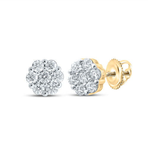 14kt Yellow Gold Womens Round Diamond Flower Cluster Earrings 1-1/2 Cttw - 159973