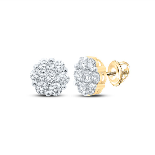14kt Yellow Gold Womens Round Diamond Flower Cluster Earrings 2 Cttw - 159979