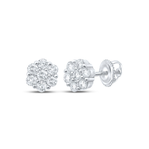 14kt White Gold Womens Round Diamond Flower Cluster Earrings 1-3/4 Cttw - 159977