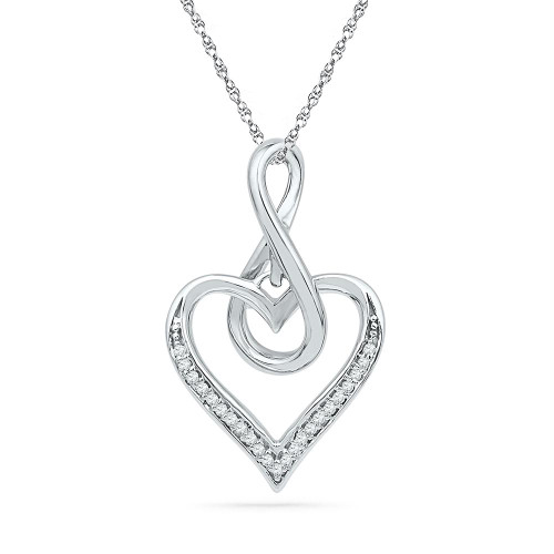 10kt White Gold Womens Round Diamond Infinity Heart Love Pendant 1/12 Cttw