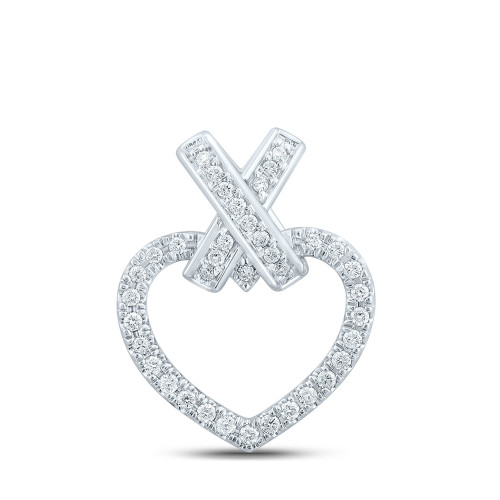 10kt White Gold Womens Round Diamond Heart Pendant 1/4 Cttw - 160921