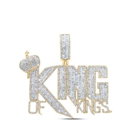 10kt Yellow Gold Mens Baguette Diamond King Of Kings Crown Charm Pendant 4 Cttw