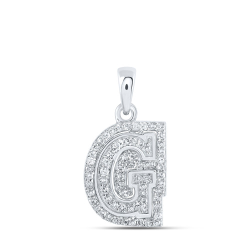 10kt White Gold Womens Round Diamond G Initial Letter Pendant 1/5 Cttw - 169062