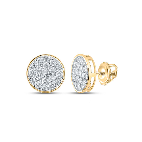 10kt Yellow Gold Mens Round Diamond Cluster Earrings 1 Cttw - 159741