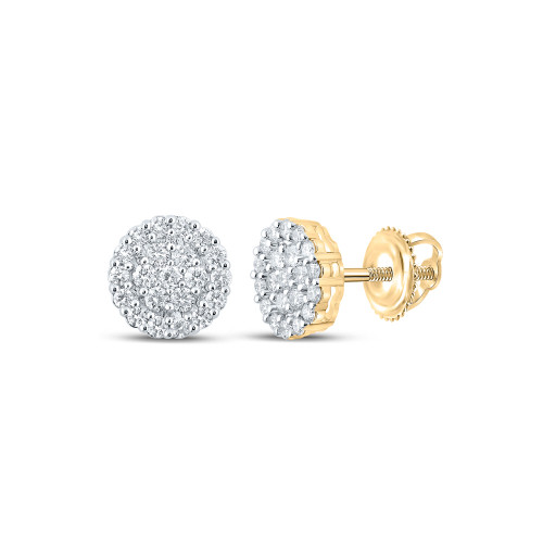 10kt Yellow Gold Mens Round Diamond Cluster Earrings 1-5/8 Cttw - 159762