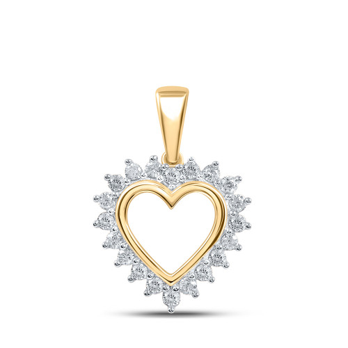 10kt Yellow Gold Womens Round Diamond Heart Pendant 1/5 Cttw - 160759