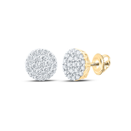 10kt Yellow Gold Mens Round Diamond Cluster Earrings 1-1/4 Cttw - 159756