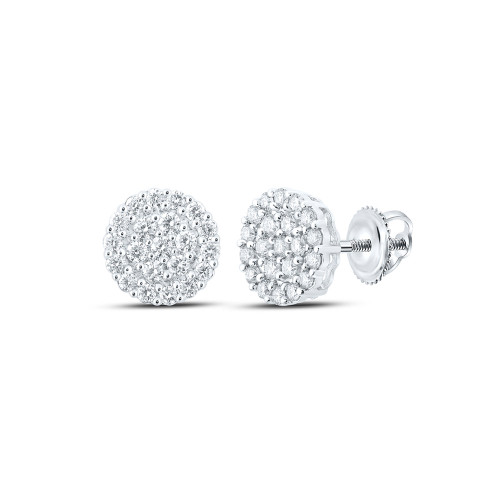 10kt White Gold Mens Round Diamond Cluster Earrings 1-1/4 Cttw - 159754