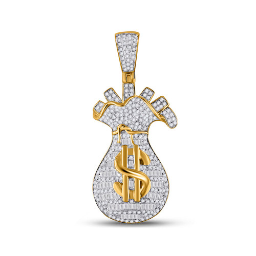 10kt Yellow Gold Mens Round Diamond Money Bag Charm Pendant 1-1/4 Cttw