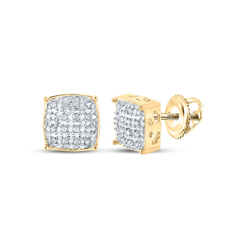 10kt Yellow Gold Mens Round Diamond Square Earrings 1/10 Cttw - 159789