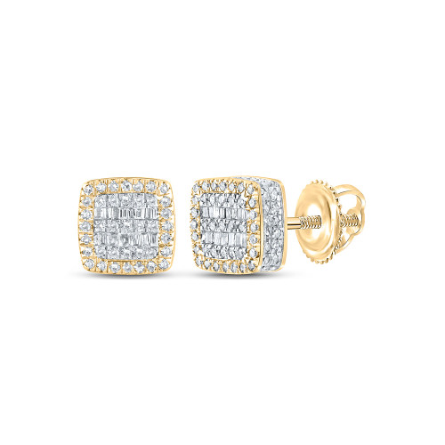 10kt Yellow Gold Mens Baguette Diamond Square Earrings 1/2 Cttw - 159778