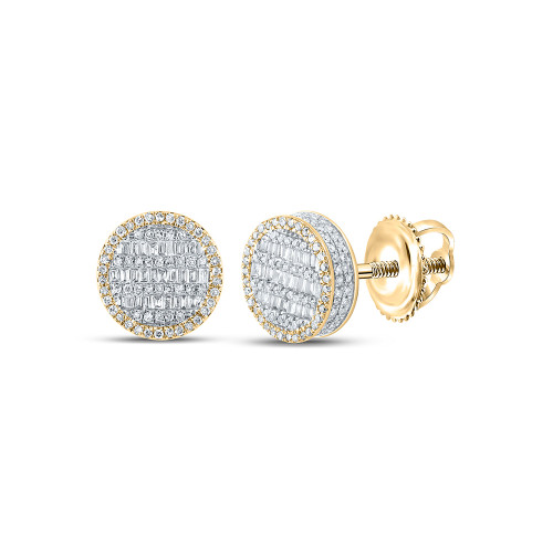 10kt Yellow Gold Mens Baguette Diamond Circle Earrings 1 Cttw - 159775