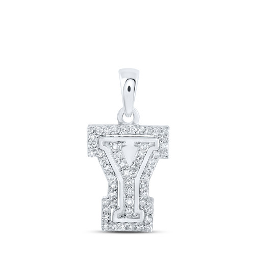 10kt White Gold Womens Round Diamond Y Initial Letter Pendant 1/6 Cttw - 169120