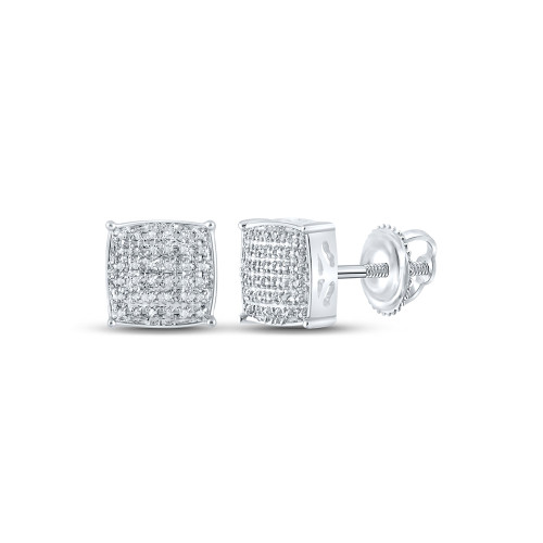 10kt White Gold Mens Round Diamond Square Earrings 1/5 Cttw - 159795