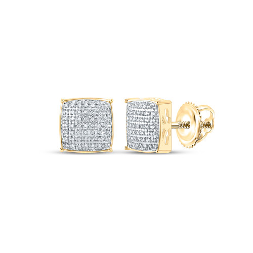 10kt Yellow Gold Mens Round Diamond Square Earrings 1/3 Cttw - 159796