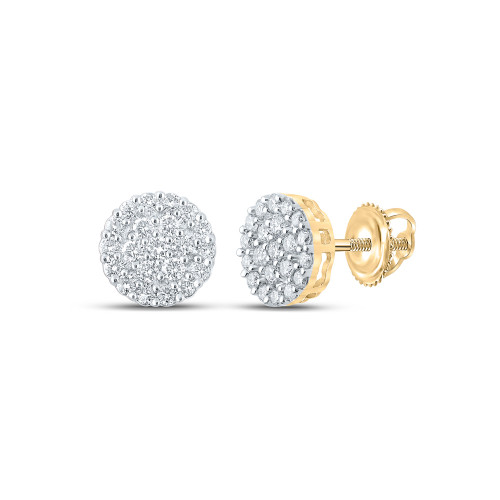 10kt Yellow Gold Mens Round Diamond Cluster Earrings 1 Cttw - 159723