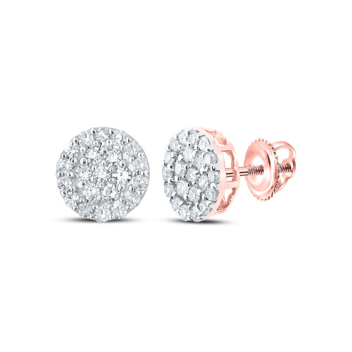 10kt Rose Gold Mens Round Diamond Cluster Earrings 1/4 Cttw - 159728