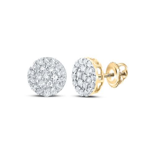 10kt Yellow Gold Mens Round Diamond Cluster Earrings 1/4 Cttw - 159729
