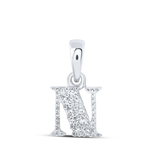 10kt White Gold Womens Round Diamond N Initial Letter Pendant 1/20 Cttw - 169166