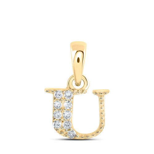 10kt Yellow Gold Womens Round Diamond U Initial Letter Pendant 1/20 Cttw - 169186