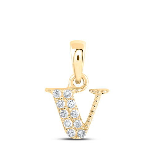 10kt Yellow Gold Womens Round Diamond V Initial Letter Pendant 1/20 Cttw - 169189