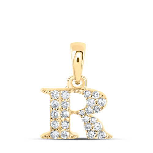 10kt Yellow Gold Womens Round Diamond R Initial Letter Pendant 1/10 Cttw - 169177