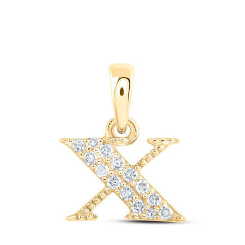 10kt Yellow Gold Womens Round Diamond X Initial Letter Pendant 1/12 Cttw - 169195