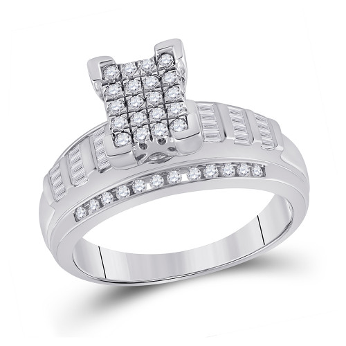 10kt White Gold Round Diamond Cluster Bridal Wedding Engagement Ring 1/2 Cttw - 111416